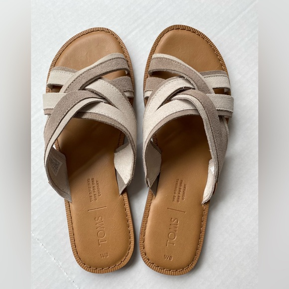 Toms Women Val Desert Taupe Suede Crisscross Strap Open Toe Slide Sandal Size 8 - Picture 3 of 6